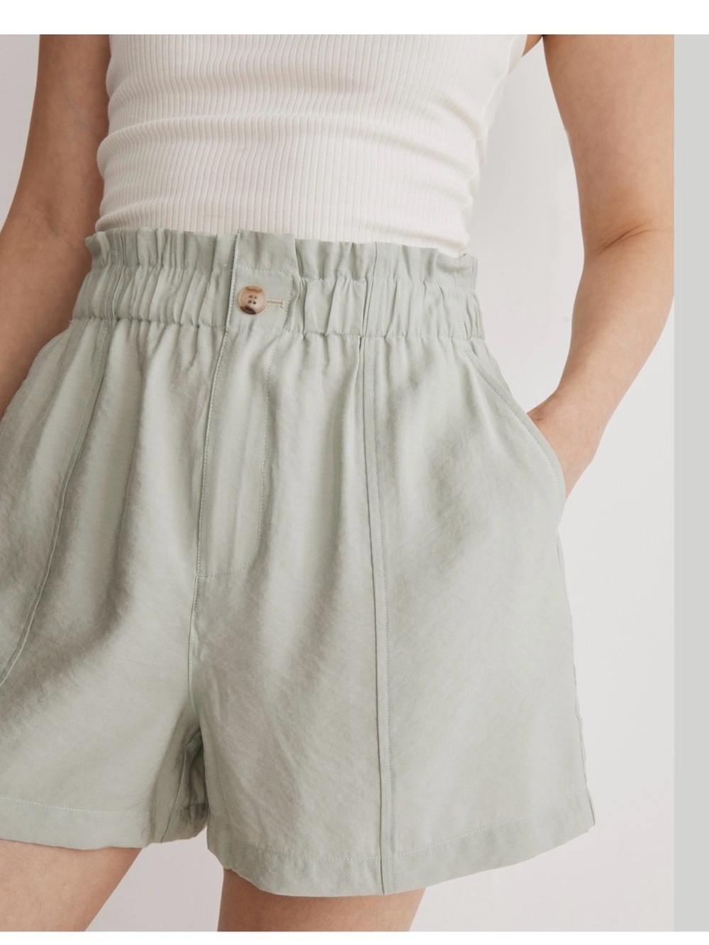 Madewell High-Waist Paperbag Shorts in Sage